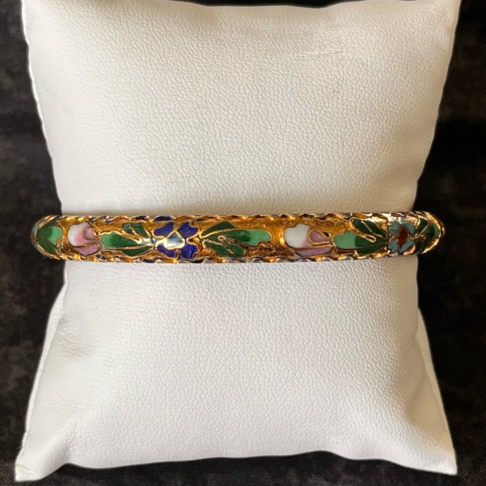 Champleve / Cloisonné Gold Bangle Bracelet (Vintage)